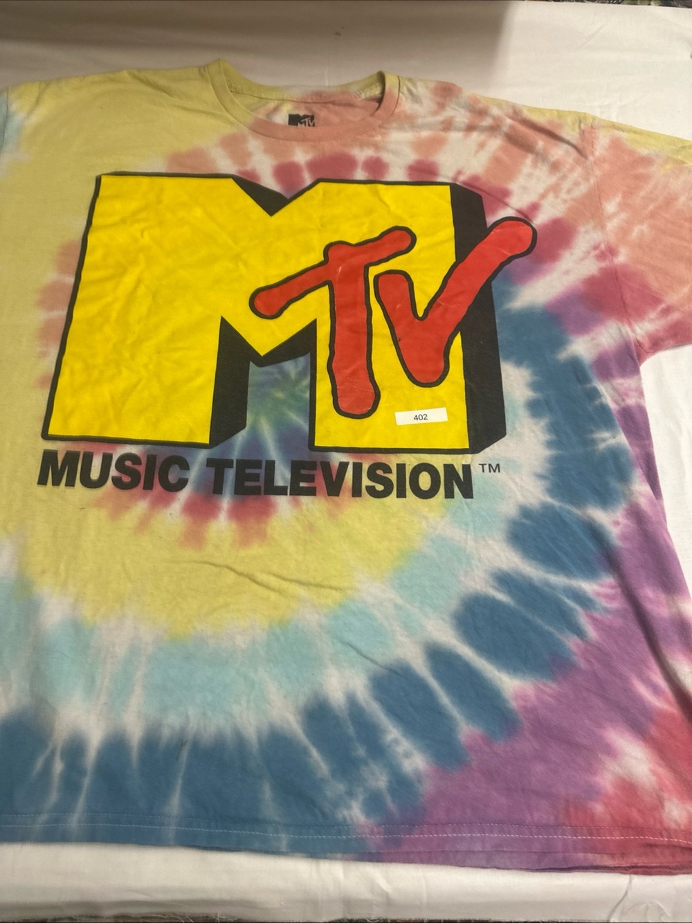 MTV Yellow & Red Logo on Multicolor Tie-Dye Tee